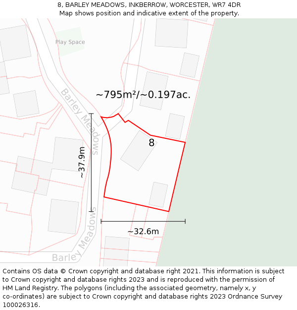 8, BARLEY MEADOWS, INKBERROW, WORCESTER, WR7 4DR: Plot and title map