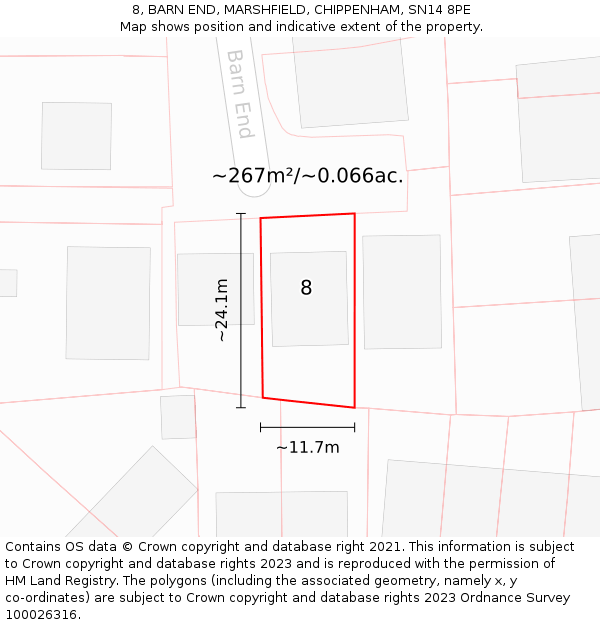 8, BARN END, MARSHFIELD, CHIPPENHAM, SN14 8PE: Plot and title map