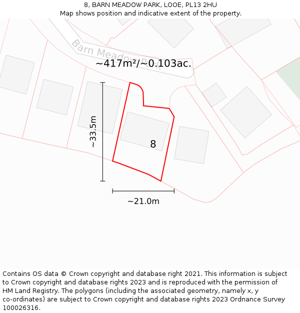 8, BARN MEADOW PARK, LOOE, PL13 2HU: Plot and title map