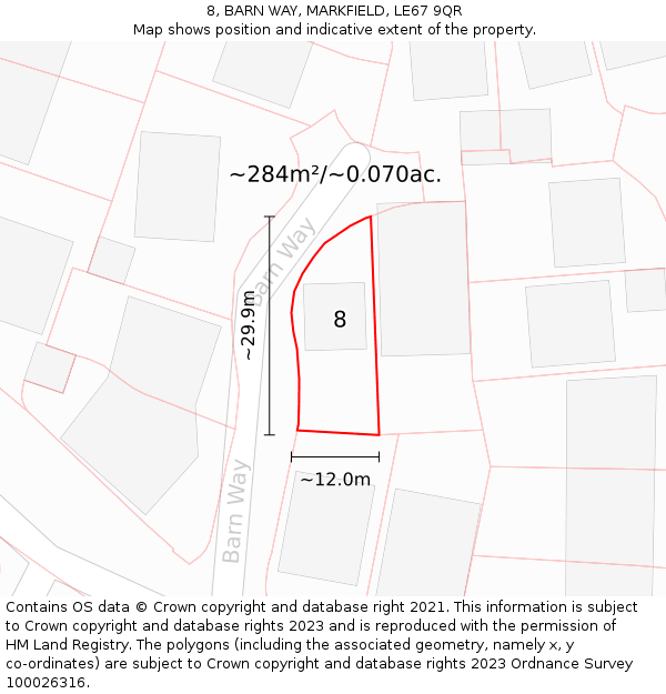 8, BARN WAY, MARKFIELD, LE67 9QR: Plot and title map