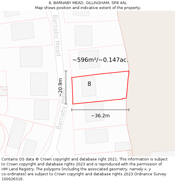 8, BARNABY MEAD, GILLINGHAM, SP8 4AL: Plot and title map