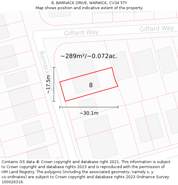 8, BARNACK DRIVE, WARWICK, CV34 5TY: Plot and title map