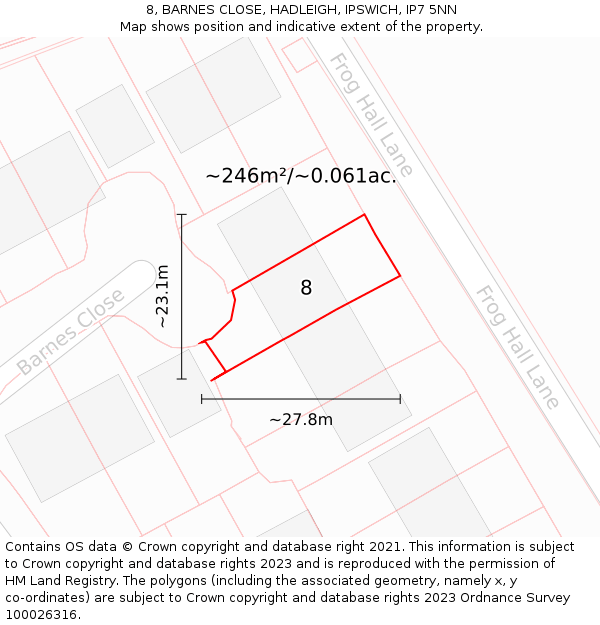 8, BARNES CLOSE, HADLEIGH, IPSWICH, IP7 5NN: Plot and title map