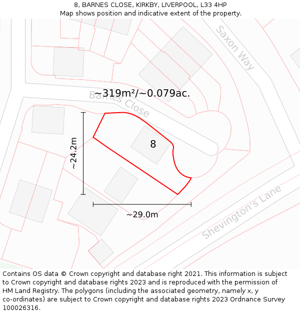 8, BARNES CLOSE, KIRKBY, LIVERPOOL, L33 4HP: Plot and title map