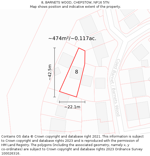 8, BARNETS WOOD, CHEPSTOW, NP16 5TN: Plot and title map
