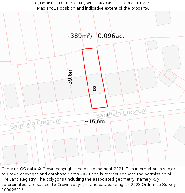 8, BARNFIELD CRESCENT, WELLINGTON, TELFORD, TF1 2ES: Plot and title map