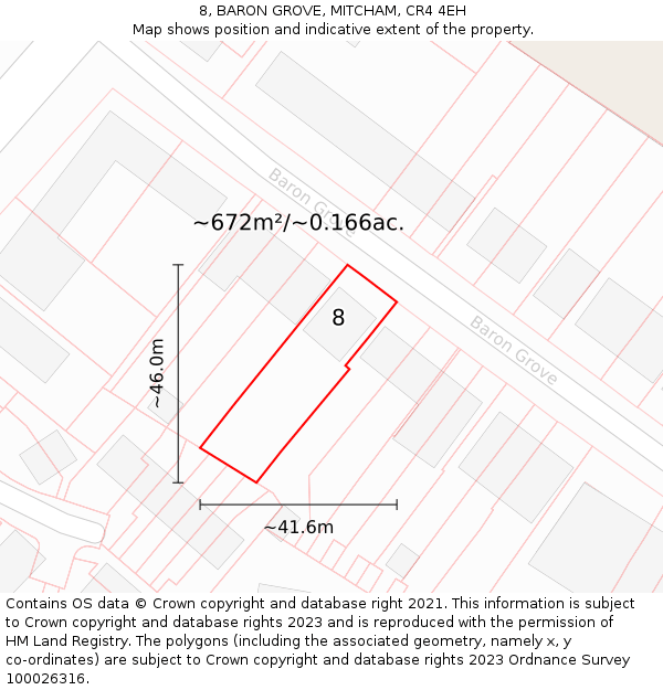 8, BARON GROVE, MITCHAM, CR4 4EH: Plot and title map