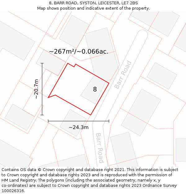 8, BARR ROAD, SYSTON, LEICESTER, LE7 2BS: Plot and title map