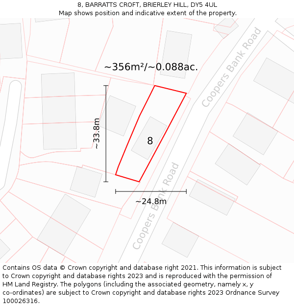 8, BARRATTS CROFT, BRIERLEY HILL, DY5 4UL: Plot and title map