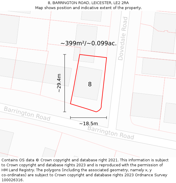 8, BARRINGTON ROAD, LEICESTER, LE2 2RA: Plot and title map