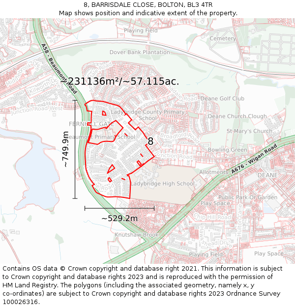 8, BARRISDALE CLOSE, BOLTON, BL3 4TR: Plot and title map