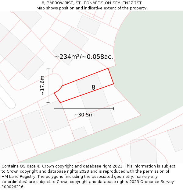 8, BARROW RISE, ST LEONARDS-ON-SEA, TN37 7ST: Plot and title map