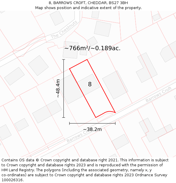 8, BARROWS CROFT, CHEDDAR, BS27 3BH: Plot and title map