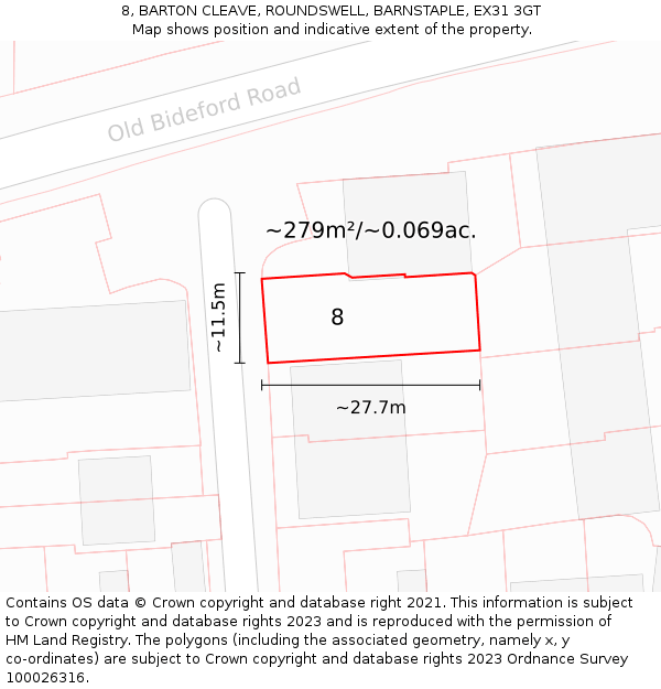 8, BARTON CLEAVE, ROUNDSWELL, BARNSTAPLE, EX31 3GT: Plot and title map