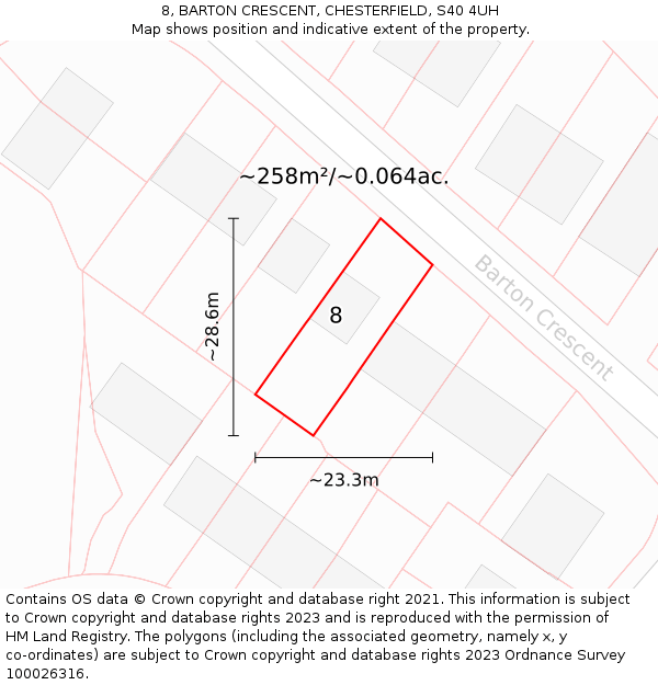 8, BARTON CRESCENT, CHESTERFIELD, S40 4UH: Plot and title map