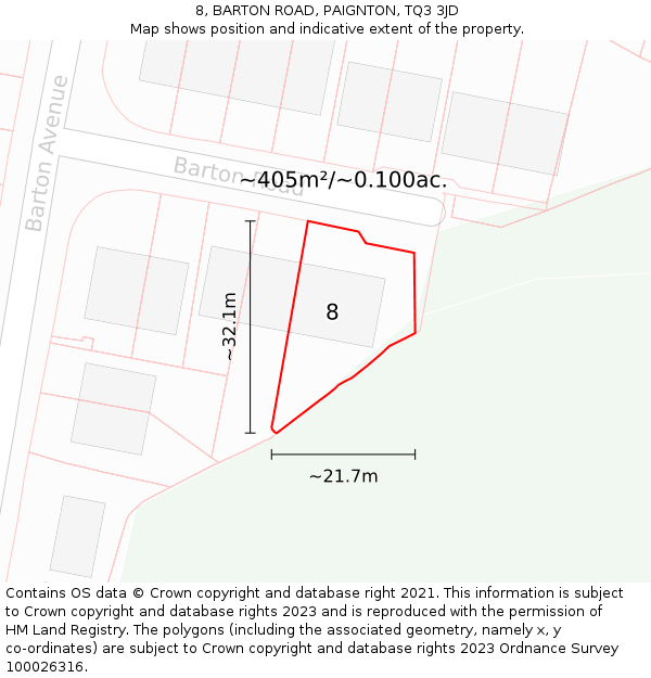 8, BARTON ROAD, PAIGNTON, TQ3 3JD: Plot and title map