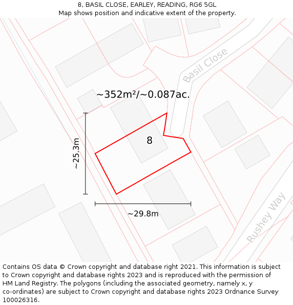 8, BASIL CLOSE, EARLEY, READING, RG6 5GL: Plot and title map