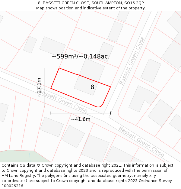 8, BASSETT GREEN CLOSE, SOUTHAMPTON, SO16 3QP: Plot and title map