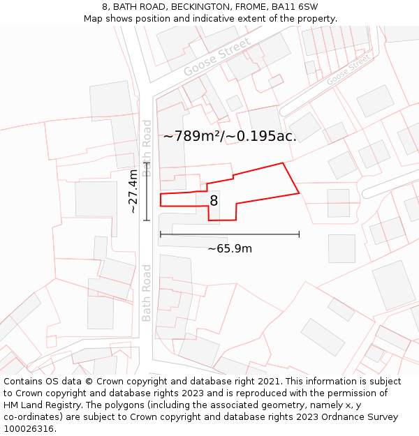 8, BATH ROAD, BECKINGTON, FROME, BA11 6SW: Plot and title map