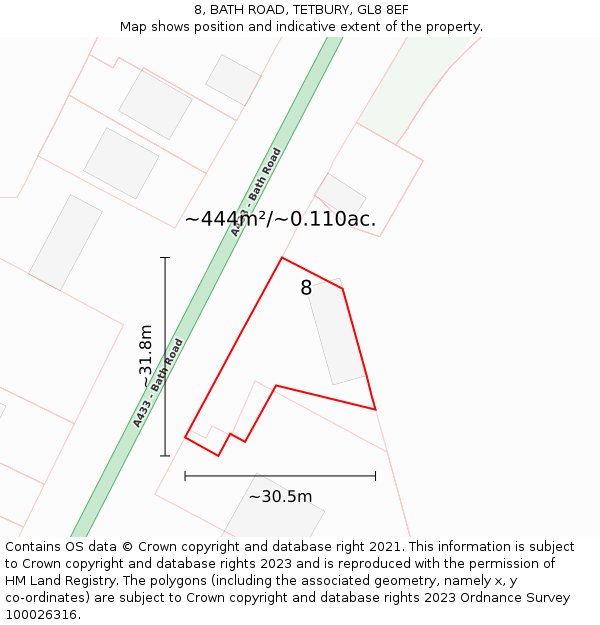 8, BATH ROAD, TETBURY, GL8 8EF: Plot and title map