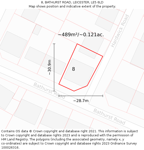 8, BATHURST ROAD, LEICESTER, LE5 6LD: Plot and title map