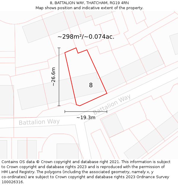 8, BATTALION WAY, THATCHAM, RG19 4RN: Plot and title map