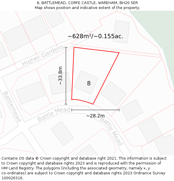 8, BATTLEMEAD, CORFE CASTLE, WAREHAM, BH20 5ER: Plot and title map