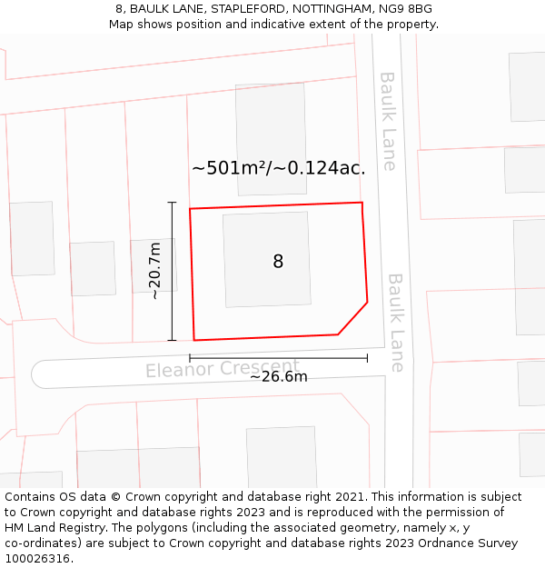 8, BAULK LANE, STAPLEFORD, NOTTINGHAM, NG9 8BG: Plot and title map