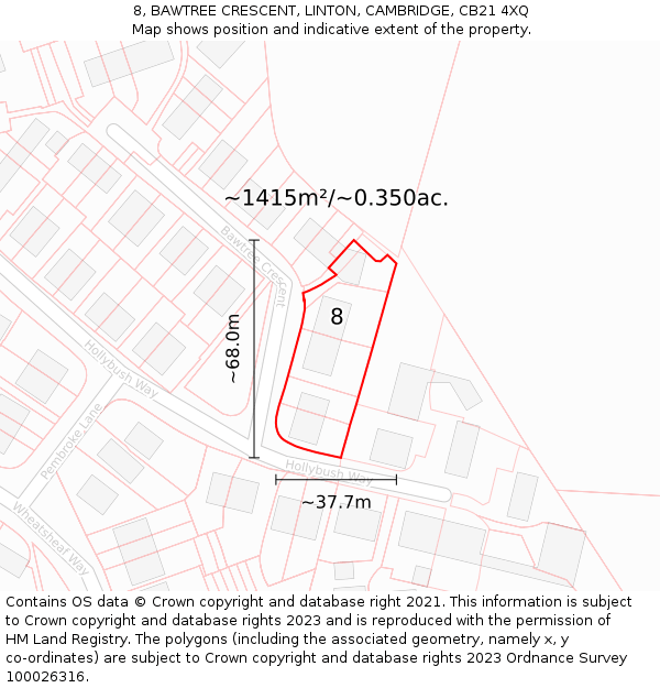 8, BAWTREE CRESCENT, LINTON, CAMBRIDGE, CB21 4XQ: Plot and title map