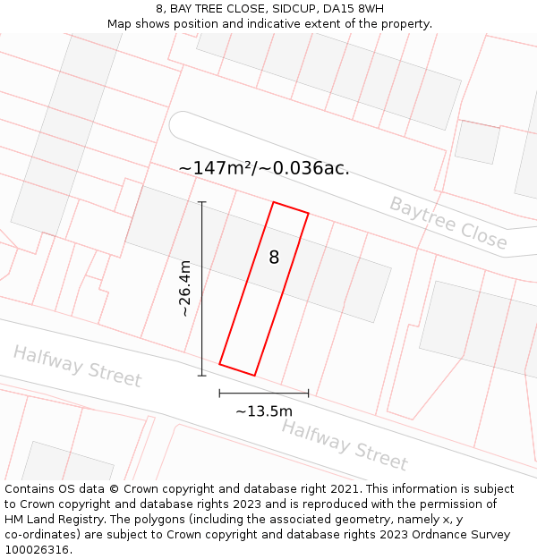 8, BAY TREE CLOSE, SIDCUP, DA15 8WH: Plot and title map