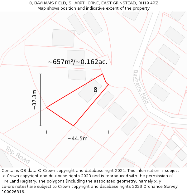 8, BAYHAMS FIELD, SHARPTHORNE, EAST GRINSTEAD, RH19 4PZ: Plot and title map