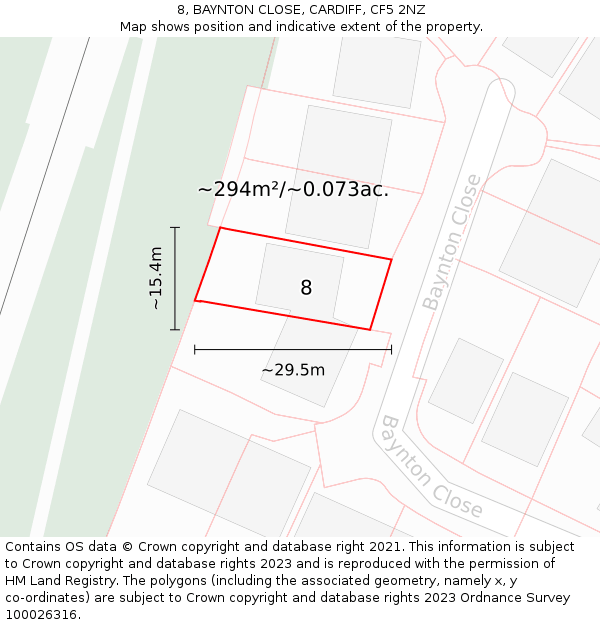 8, BAYNTON CLOSE, CARDIFF, CF5 2NZ: Plot and title map