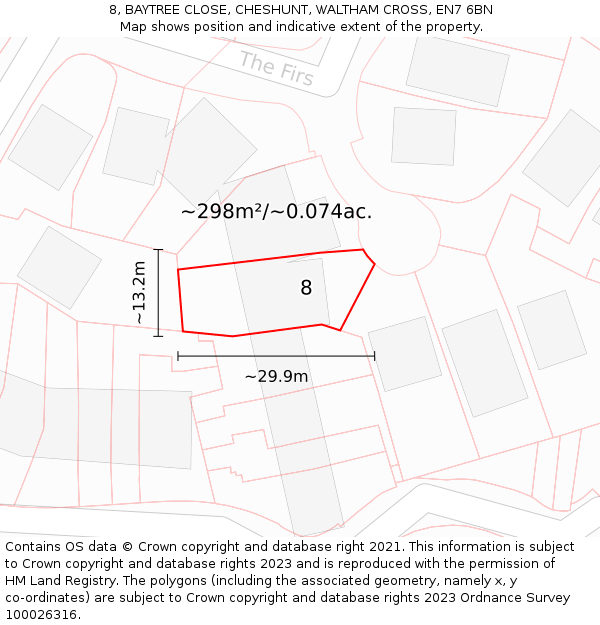 8, BAYTREE CLOSE, CHESHUNT, WALTHAM CROSS, EN7 6BN: Plot and title map