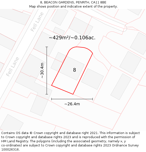 8, BEACON GARDENS, PENRITH, CA11 8BE: Plot and title map
