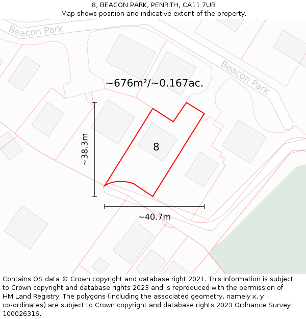 8, BEACON PARK, PENRITH, CA11 7UB: Plot and title map