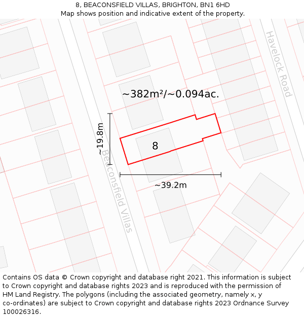 8, BEACONSFIELD VILLAS, BRIGHTON, BN1 6HD: Plot and title map