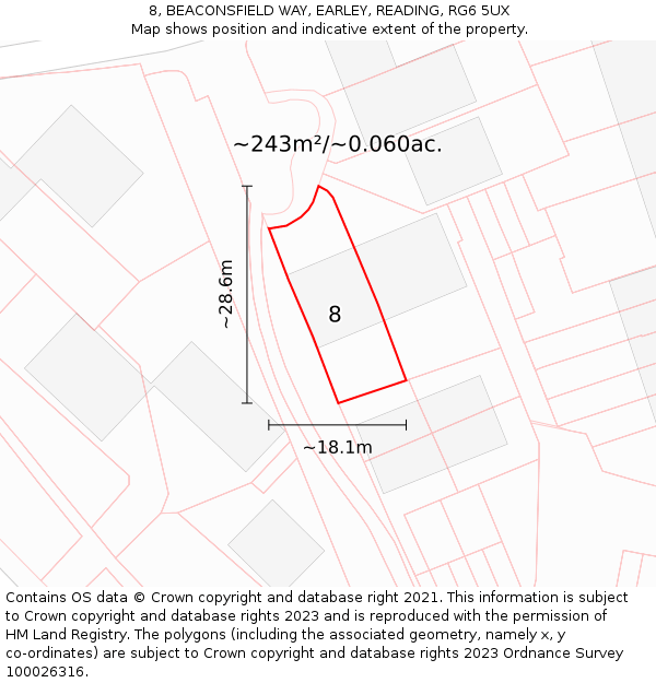 8, BEACONSFIELD WAY, EARLEY, READING, RG6 5UX: Plot and title map