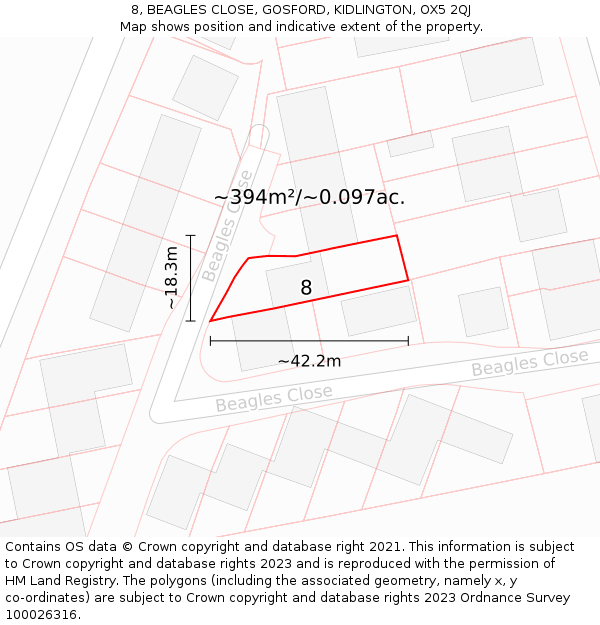 8, BEAGLES CLOSE, GOSFORD, KIDLINGTON, OX5 2QJ: Plot and title map