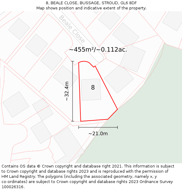 8, BEALE CLOSE, BUSSAGE, STROUD, GL6 8DF: Plot and title map
