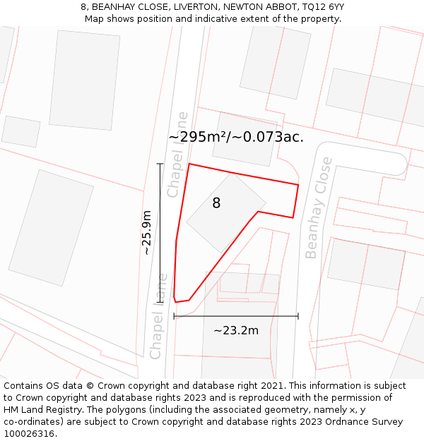 8, BEANHAY CLOSE, LIVERTON, NEWTON ABBOT, TQ12 6YY: Plot and title map