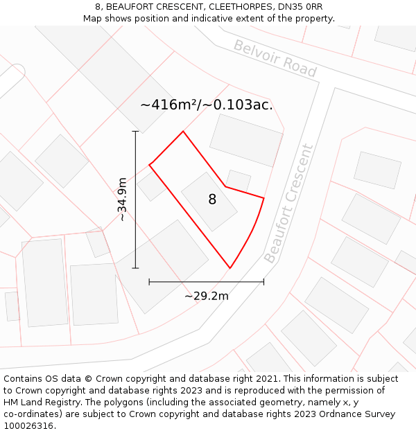 8, BEAUFORT CRESCENT, CLEETHORPES, DN35 0RR: Plot and title map