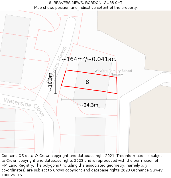 8, BEAVERS MEWS, BORDON, GU35 0HT: Plot and title map