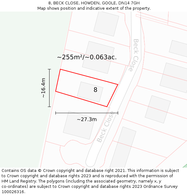 8, BECK CLOSE, HOWDEN, GOOLE, DN14 7GH: Plot and title map