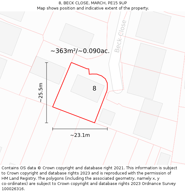 8, BECK CLOSE, MARCH, PE15 9UP: Plot and title map