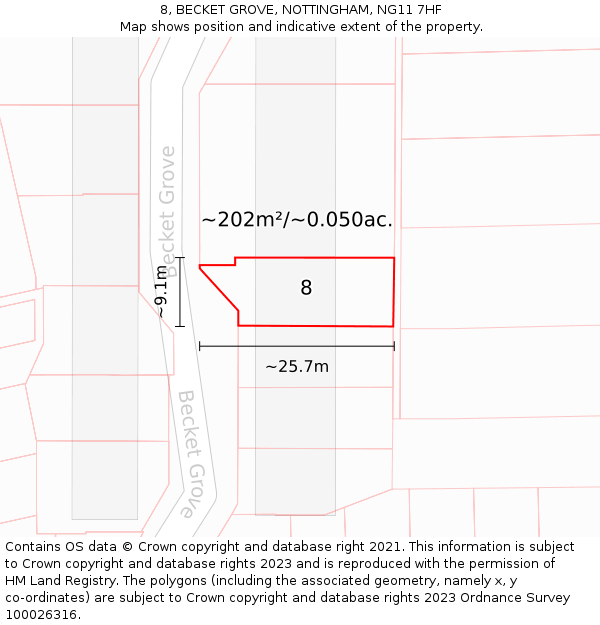 8, BECKET GROVE, NOTTINGHAM, NG11 7HF: Plot and title map