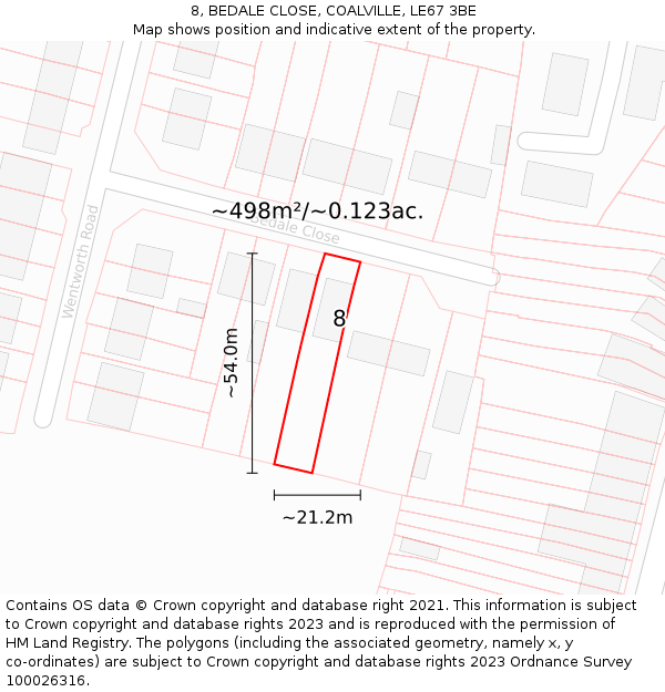 8, BEDALE CLOSE, COALVILLE, LE67 3BE: Plot and title map