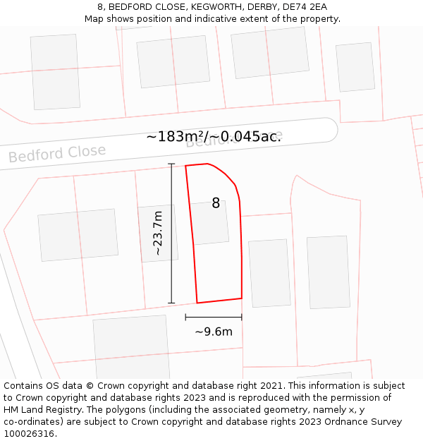8, BEDFORD CLOSE, KEGWORTH, DERBY, DE74 2EA: Plot and title map