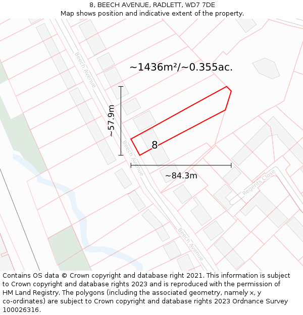 8, BEECH AVENUE, RADLETT, WD7 7DE: Plot and title map