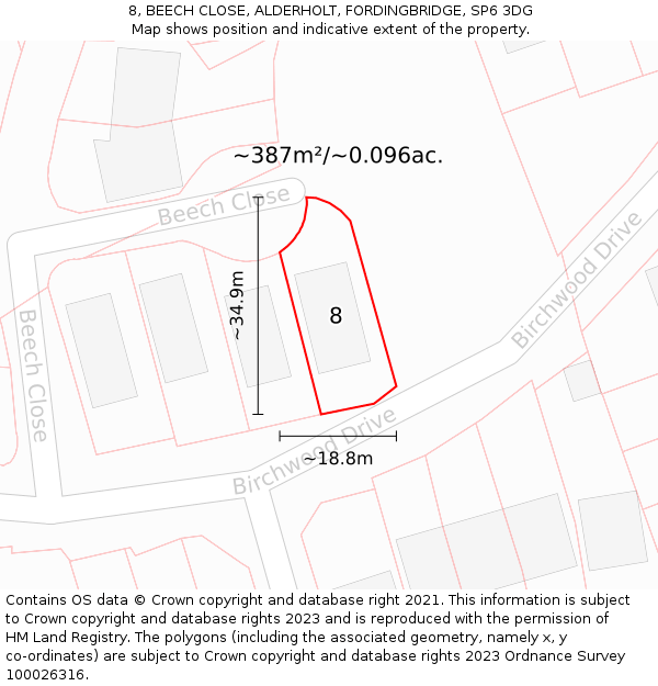 8, BEECH CLOSE, ALDERHOLT, FORDINGBRIDGE, SP6 3DG: Plot and title map