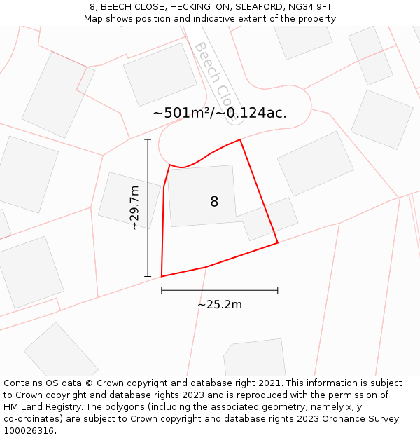 8, BEECH CLOSE, HECKINGTON, SLEAFORD, NG34 9FT: Plot and title map